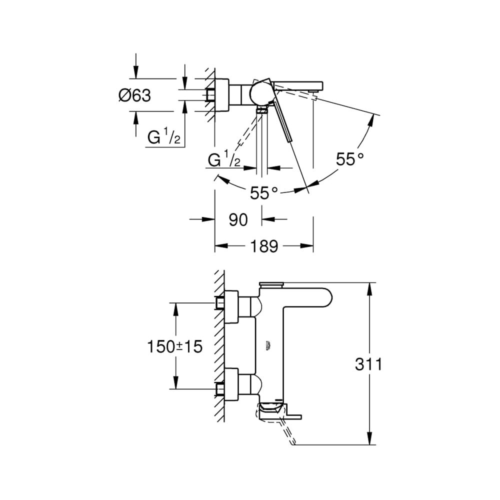 Grohe Plus Einhand-Wannenbatterie 1/2" 33553003... GROHE-33553003 4005176529795 (Abb. 1)