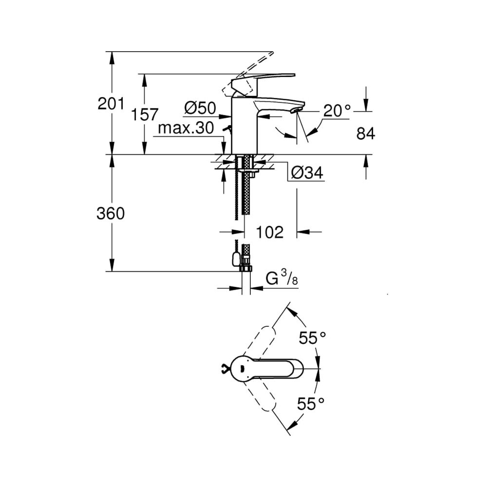 Grohe Eurostyle Cosmopolitan Einhand-Waschtischbatterie 1/2" S-Size chrom 3355720E... GROHE-3355720E 4005176906572 (Abb. 3)