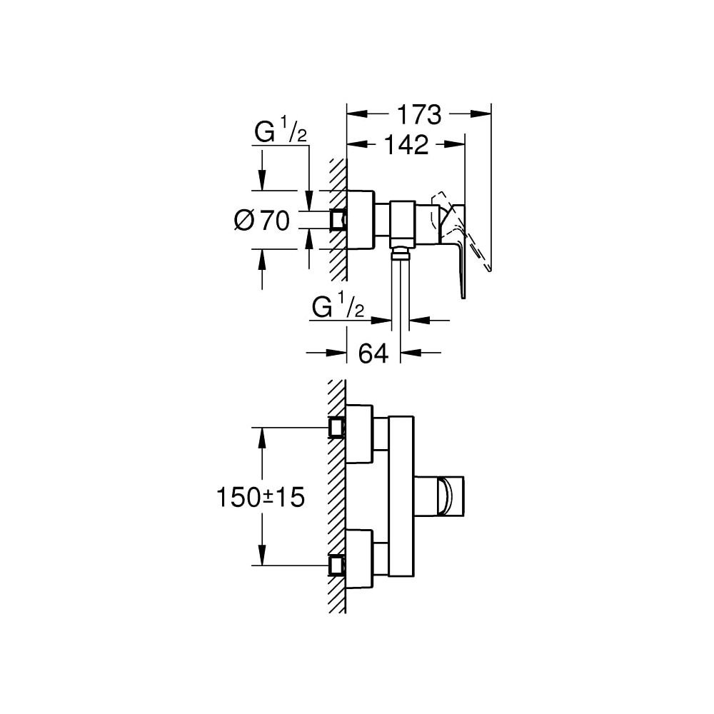 Grohe Lineare Einhand-Brausebatterie 1/2" chrom 33865001... GROHE-33865001 4005176409202 (Abb. 3)