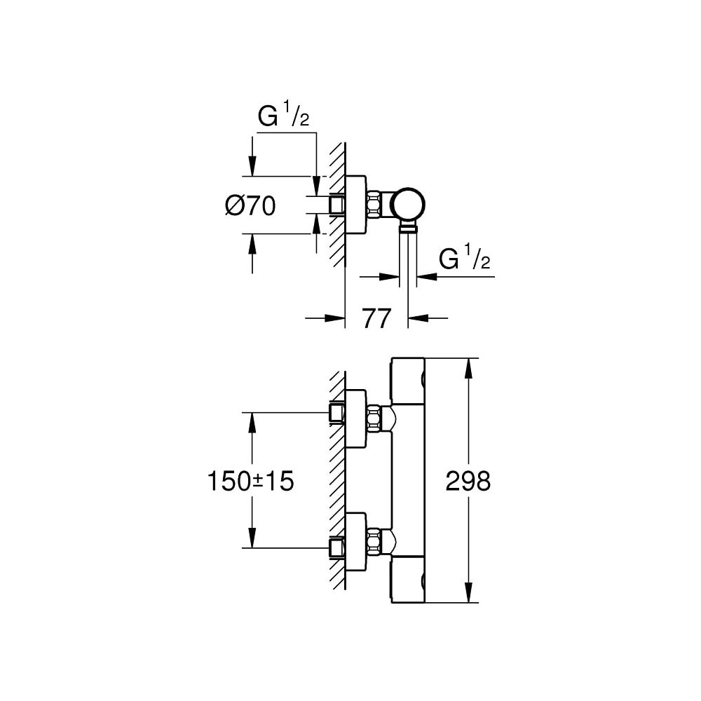 Grohe Grohtherm 1000 Cosmopolitan Thermostat-Brausebatterie 1/2" hard graphite gebürste... GROHE-34065AL2 4005176426810 (Abb. 3)