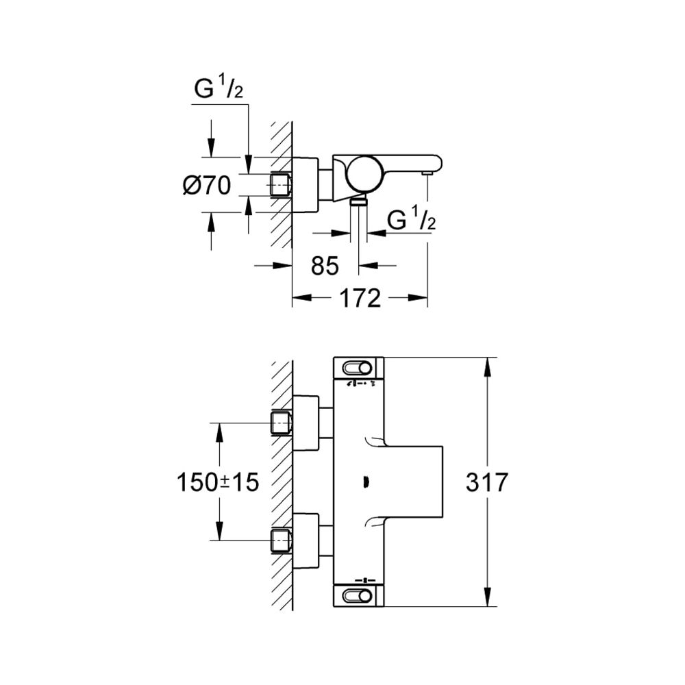 Grohe Grohtherm 2000 Thermostat-Wannenbatterie 1/2" chrom 34174001... GROHE-34174001 4005176926426 (Abb. 8)