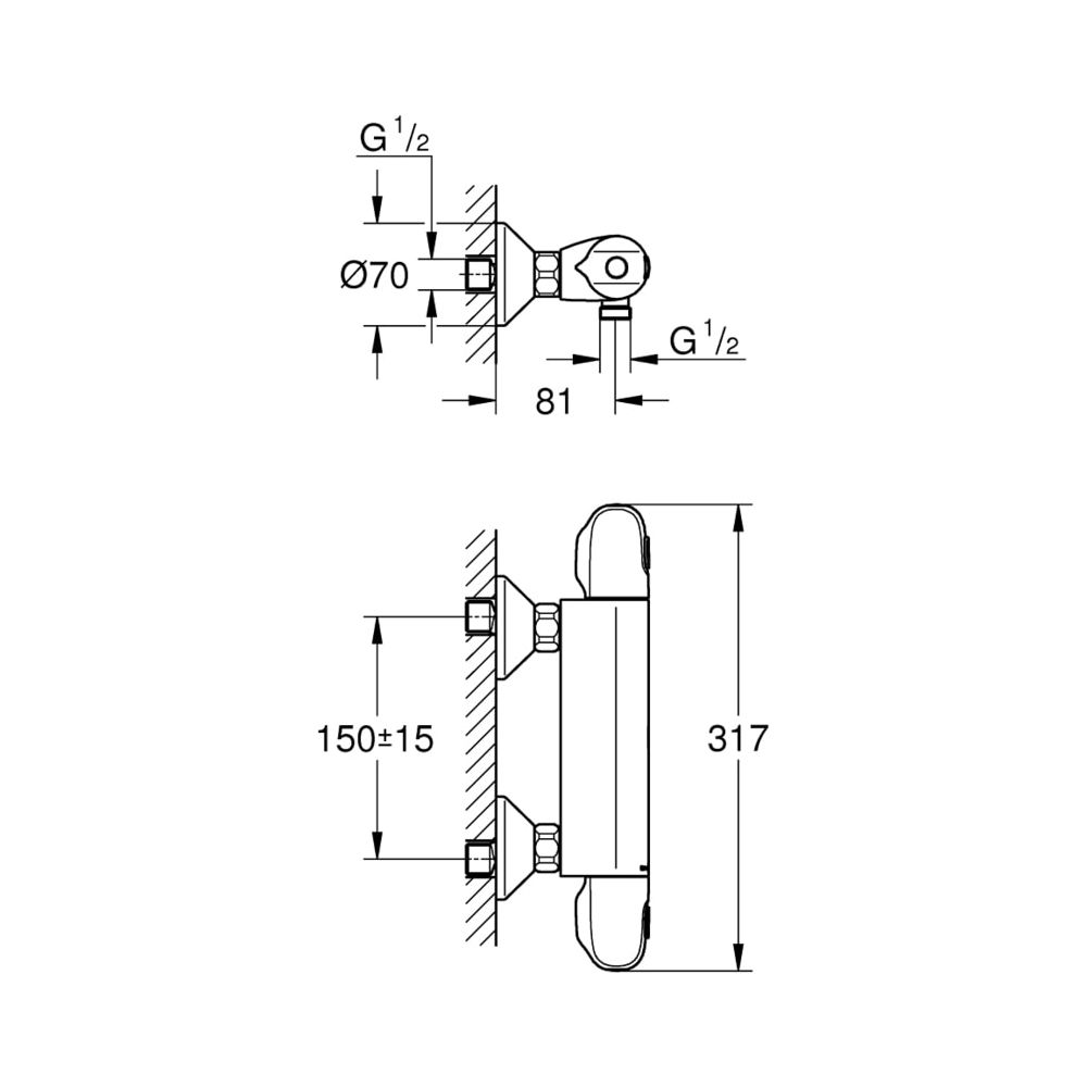 Grohe Grohtherm 1000 Thermostat-Brausebatterie 1/2" chrom 34550000... GROHE-34550000 4005176309670 (Abb. 3)