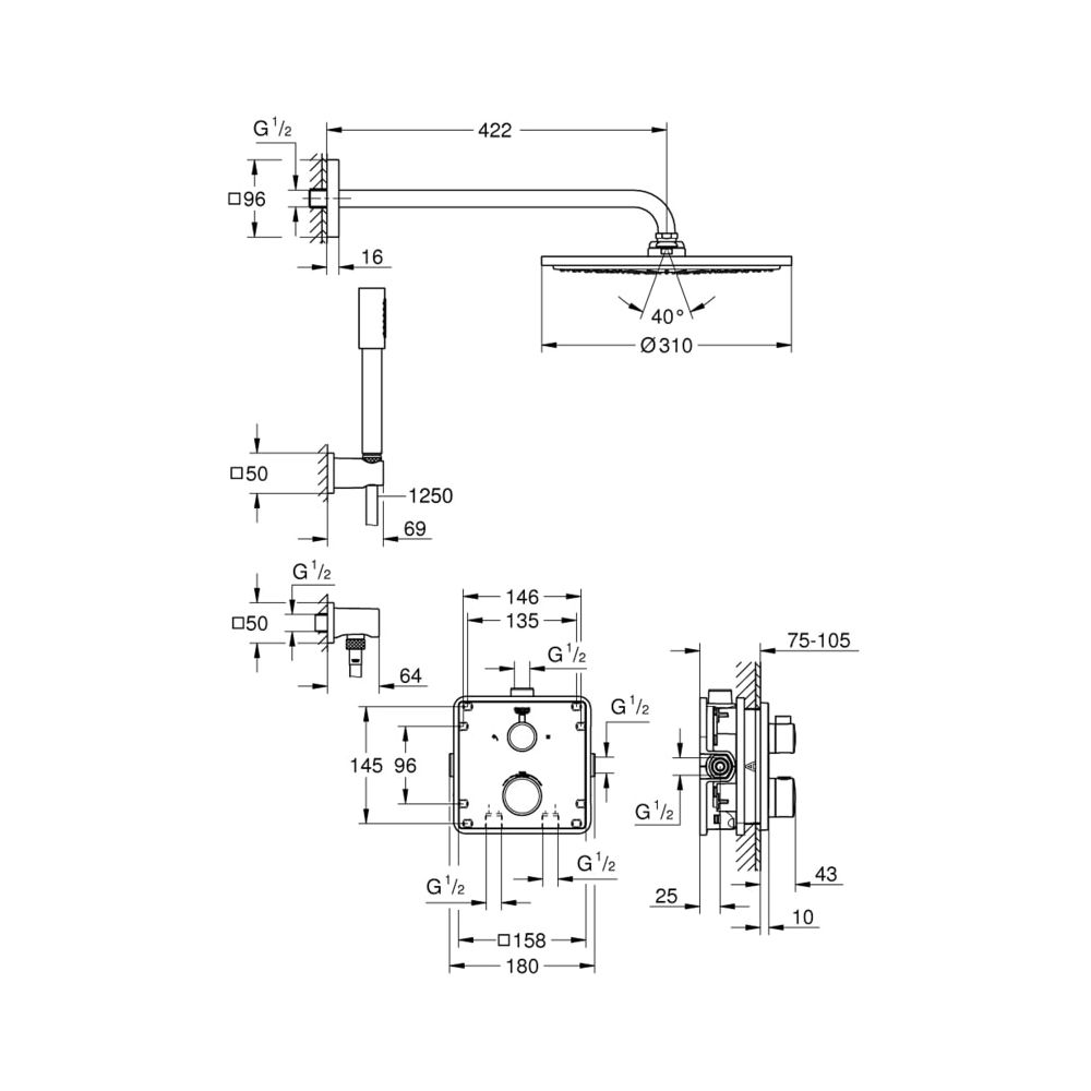 Grohe Grohtherm Duschsystem Unterputz mit Rainshower Cosmopolitan 310 chrom 34730000... GROHE-34730000 4005176466342 (Abb. 9)