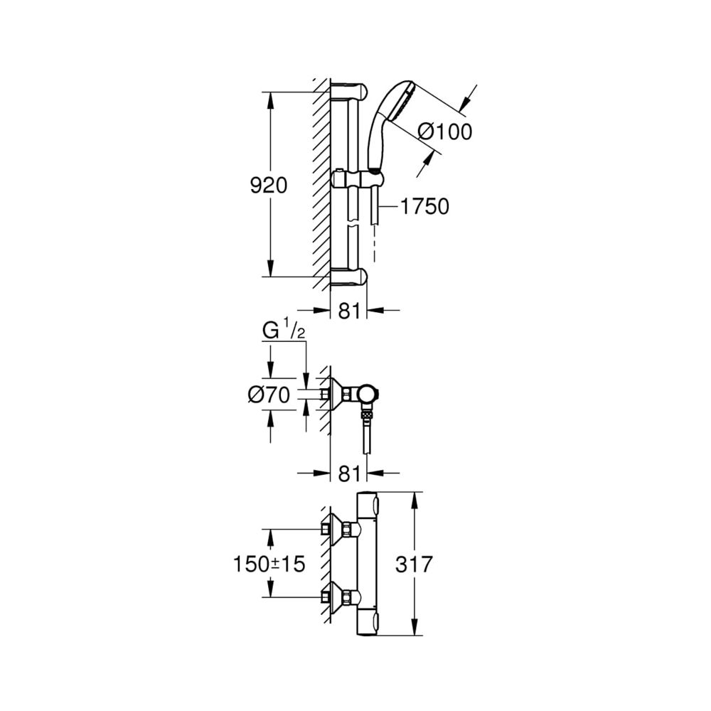 Grohe Grohtherm 500 Thermostat-Brausebatterie 1/2" mit Brausegarnitur chrom 34797000... GROHE-34797000 4005176632471 (Abb. 8)