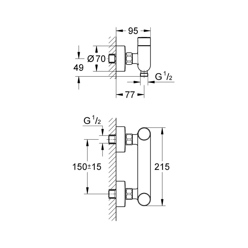 Grohe Eurosmart CT Selbstschluss-Brausebatterie 1/2" mit Mischung und Temperaturbegrenz... GROHE-36320000 4005176896545 (Abb. 3)