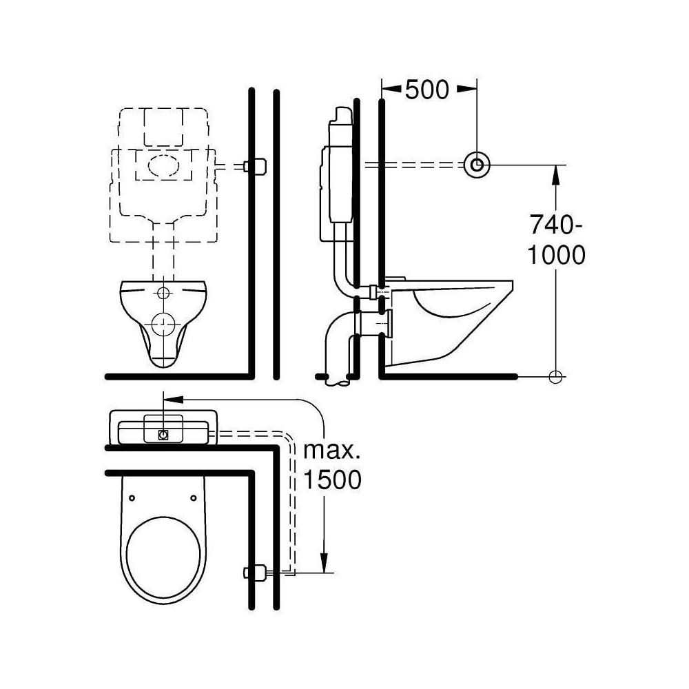 Grohe Pneumatik-Betätigung chrom Druckknopfbetätigung mit Rosette 100 mm... GROHE-37060000 4005176142901 (Abb. 8)