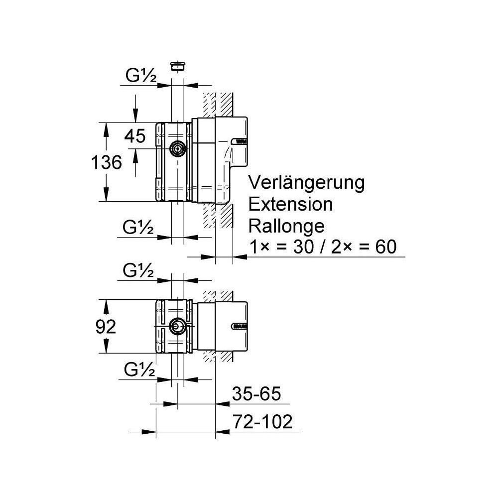 Grohe Verlängerungsset 44035300 30mm, 1/2" für Eichelberg Unterputz-Wannenbatterien... GROHE-44035300 4037876004661 (Abb. 2)
