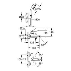 GROHE Start Einhand-Wannenbatterie 1/2" chrom Badewannenarmatur QuickFix 23413002... GROHE-23413002 4005176624087 (Abb. 1)