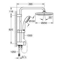 GROHE Vitalio Start System 250 Flex Duschsystem mit Umstellung chrom QuickFix 26817000... GROHE-26817000 4005176728624 (Abb. 1)