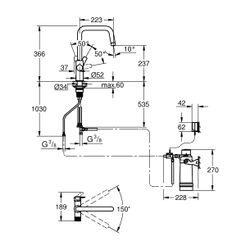 Grohe Blue Pure Start Starter Kit mit Ultrasafe Filter, C-Auslauf, 150 Grad schwenkbar,... GROHE-30594000 4005176745065 (Abb. 1)