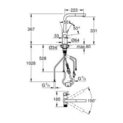 Grohe Blue Pure Minta Einhand-Spültischarmatur mit Filter, L-Auslauf, herausziehbarer A... GROHE-30601DC0 4005176745157 (Abb. 1)