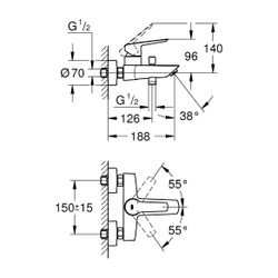 Grohe Start Einhand-Wannenbatterie 1/2" 322782432... GROHE-322782432 4005176782046 (Abb. 1)