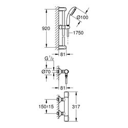 GROHE Precision Flow Thermostat-Brausebatterie 1/2" mit Brausegarnitur 920 mm chrom Qui... GROHE-34842000 4005176728655 (Abb. 1)