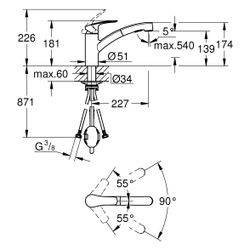 Grohe Eurosmart Einhand-Spültischbatterie, Vor-Fenster-Montage, flacher Auslauf, hera... GROHE-1012320000 4067393002840 (Abb. 1)