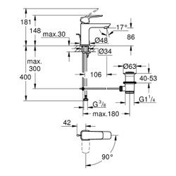 Grohe Cubeo Einhand-Waschtischbatterie S-Size Chrom, Mittelstellung kalt, mit Zugstan... GROHE-1017300000 4067393014201 (Abb. 1)