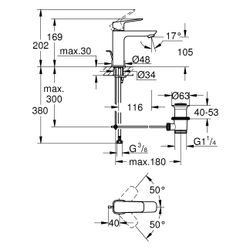 Grohe Cubeo Einhand-Waschtischbatterie M-Size, 1-Loch-Montage, mit Zugstangen-Ablaufg... GROHE-1017512430 4067393013211 (Abb. 1)