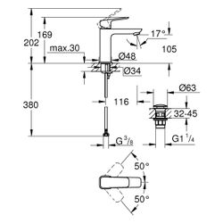 Grohe Cubeo Einhand-Waschtischbatterie M-Size, 1-Loch-Montage, glatter Körper, mit Pu... GROHE-1017522430 4067393013259 (Abb. 1)