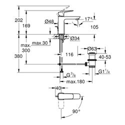 Grohe Cubeo Einhand-Waschtischbatterie M-Size Chrom, Mittelstellung kalt, mit Zugstan... GROHE-1017560000 4067393013341 (Abb. 1)