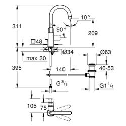 Grohe Cubeo Einhand-Waschtischbatterie L-Size, Einloch, mit Zugstangen-Ablaufgarn., M... GROHE-1017672430 4067393012603 (Abb. 1)