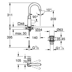 Grohe Cubeo Einhand-Waschtischbatterie L-Size, Einloch, gl. Körper, PO Ablaufgarn., M... GROHE-1017712430 4067393012733 (Abb. 1)