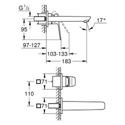 Grohe Cubeo 2-Loch-Waschtischbatterie, Wandmontage, Fertigmontageset, Ausladung 183mm... GROHE-1017882430 4067393011941 (Abb. 1)