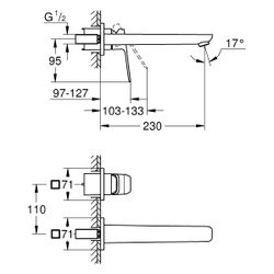 Grohe Cubeo 2-Loch-Waschtischbatterie, Wandmontage, Fertigmontageset, Ausladung 230mm... GROHE-1017890000 4067393011972 (Abb. 1)