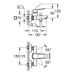 Grohe Cubeo Einhand-Wannenbatterie Mattschwarz, Wandmontage mit S-Anschlüssen und Wan... GROHE-1018132430 4067393011606 (Abb. 1)