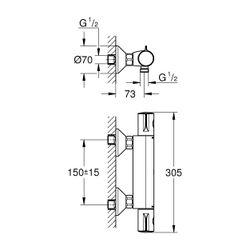 Grohe Grohtherm 800 Thermostat-Brausebatterie, Wandmontage, Mattschwarz... GROHE-1022022430 4067393018827 (Abb. 1)