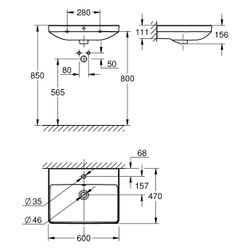 Grohe Waschtisch Euro Keramik, wandhängend, 600x470mm, 1 Hahnloch, mit Überlauf, Hype... GROHE-102415SH00 4067393034285 (Abb. 1)