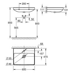 Grohe Waschtisch Euro Keramik, wandhängend, 600x470mm, 1 Hahnloch ohne Überlauf, Alpi... GROHE-102418SH00 4067393034513 (Abb. 1)