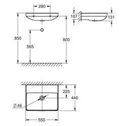 Grohe Waschtisch Euro Keramik, wandhängend, 550x440mm, ohne Hahnloch, ohne Überlauf, ... GROHE-102431SH00 4067393034537 (Abb. 1)