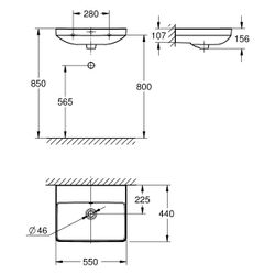 Grohe Waschtisch Euro Keramik, wandhängend, 550x440mm, ohne Hahnloch, mit Überlauf, H... GROHE-102432SH00 4067393034544 (Abb. 1)