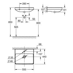 Grohe Waschtisch Euro Keramik, wandhängend, 550x440mm, 1 Hahnloch, ohne Überlauf, Hyp... GROHE-102433SH00 4067393034551 (Abb. 1)