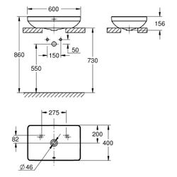 Grohe Aufsatzschale Euro Keramik, 600x400mm, ohne Hahnloch mit Überlauf, Alpinweiß, 1... GROHE-102434SH00 4067393034568 (Abb. 1)