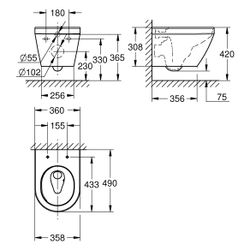 Grohe Wand-Tiefspül-WC kompakt Euro Keramik, Abgang waagerecht, Alpinweiß, 102486SH00... GROHE-102486SH00 4067393021988 (Abb. 1)