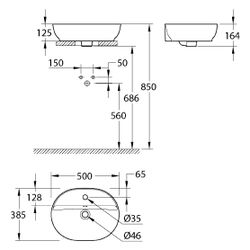 Grohe Essence Aufsatzschale, 500x400mm, 1 Hahnloch, mit Überlauf, ohne Ablaufgarnitur... GROHE-103566SH00 4067393032595 (Abb. 1)