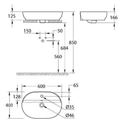 Grohe Essence Aufsatzschale, 600x400mm, 1 Hahnloch, mit Überlauf, ohne Ablaufgarnitur... GROHE-103569SH00 4067393032625 (Abb. 1)