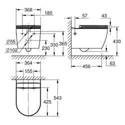 Grohe Wand-Tiefspül-WC Set Bau Keramik, spülrandlos, Soft Close, Quick release, Alpin... GROHE-103860SH00 4067393033943 (Abb. 1)