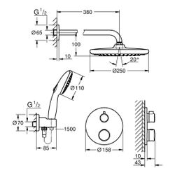 Grohe Grotherm UP-Duschsystem 6 rund Tempesta 250 Kopfbrause-Set 2-Wege-Brausebatt. T... GROHE-1039960000 4067393034360 (Abb. 1)