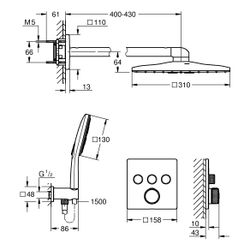 Grohe Grotherm SmartControl UP-Duschsystem 8 eckig RSH SmartActive 310 Cube Kopfbraus... GROHE-1039980000 4067393034384 (Abb. 1)