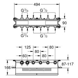 Grohe Grohtherm Aqua Tiles Unterputz-Thermostat-Einbaukörper, 4 Ventile, Abgänge 1/2"... GROHE-1068810000 4067393073253 (Abb. 1)