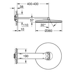 Grohe Rainshower Aqua Kopfbrause-Set 2 Strahlarten, D 360mm, mit Brausearm 430mm, Coo... GROHE-107056GL00 4067393074991 (Abb. 1)