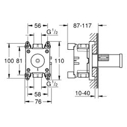Grohe Rainshower Aqua Einbaubox für Wandanschluss mit Brausehalter, 87-117mm, G 1/2",... GROHE-1070620000 4067393075233 (Abb. 1)