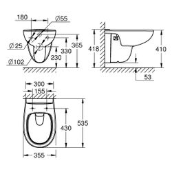 Grohe Wand-Tiefspül-WC Bau Keramik für UP-Spülkasten, Abgang waagerecht, spülrandlos,... GROHE-112948SH00 4067393096481 (Abb. 1)