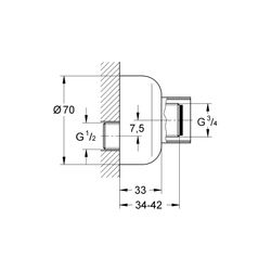 Grohe S-Anschluss für Wandbatterien, 1/2" x 3/4", 7,5mm Verstellbarkeit, mit Schubrosette, Hard Grap... GROHE-12023A00  (Abb. 1)