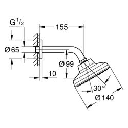 Grohe Tempesta 140 Kopfbrause-Set, 1 Strahlart Booster, 140mm, mit Brausearm, Chrom, ... GROHE-1349660000 4067393115304 (Abb. 1)