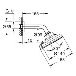 Grohe Tempesta 140 Kopfbrause-Set, 2 Strahlarten Rain und Booster, 140mm, mit Brausea... GROHE-1349680000 4067393115328 (Abb. 1)
