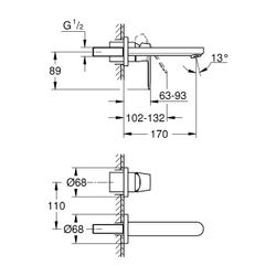 Grohe Eurosmart Cosmopolitan 2-Loch-Waschtischbatterie, Wandmontage, Fertigmontageset, ... GROHE-19381000 4005176874673 (Abb. 1)