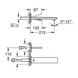 Grohe Allure 2-Loch-Waschtischbatterie, Wandmontage, Fertigmontageset, 212mm Ausladung,... GROHE-19386GL2 4005176512834 (Abb. 1)