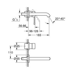 Grohe Essence 2-Loch-Waschtischbatterie, Wandmontage, 183mm Ausladung, Nickel poliert, ... GROHE-19408BE1 4005176426216 (Abb. 1)